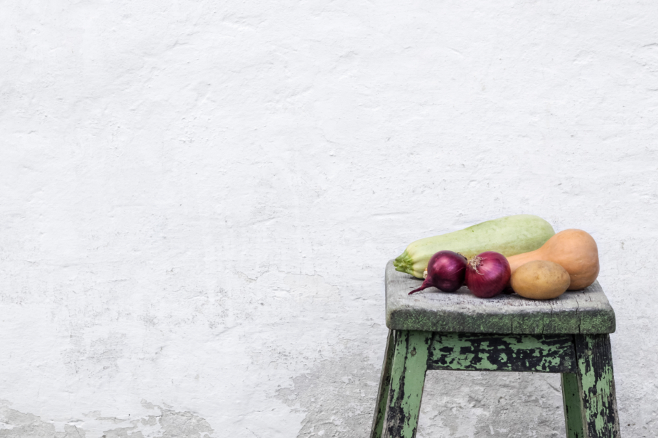 Vegetables on a rustic stool